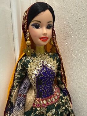 Traditional Embroidered Green and Purple Decorative Doll